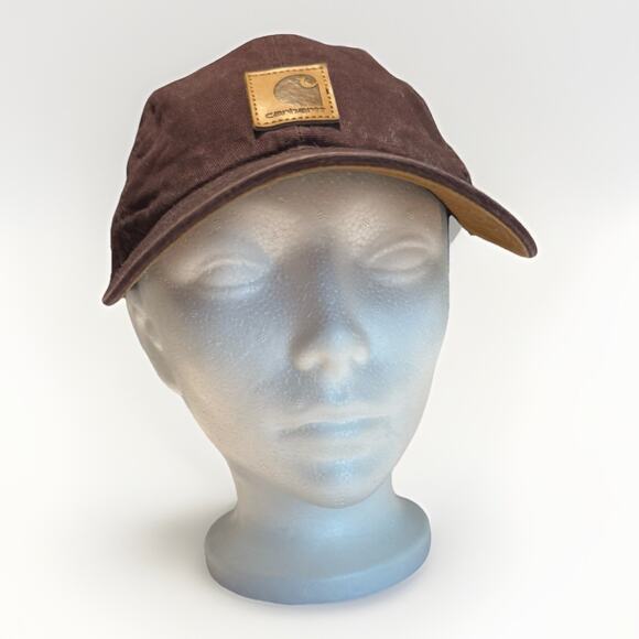 Carhartt Adjustable Dad Hat Brown Cotton Cap Leather Patch Logo Unisex - Picture 2 of 7